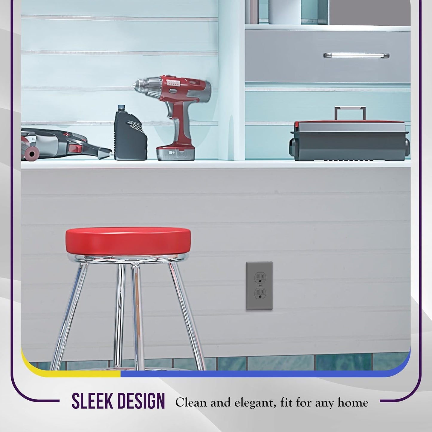 Duplex Receptacle Outlet Wall Plate, Electrical Outlet Cover, Gloss Finish, Mid-Size 1-Gang 4.88" X 3.11", Unbreakable Polycarbonate Thermoplastic, UL Listed, , Gray