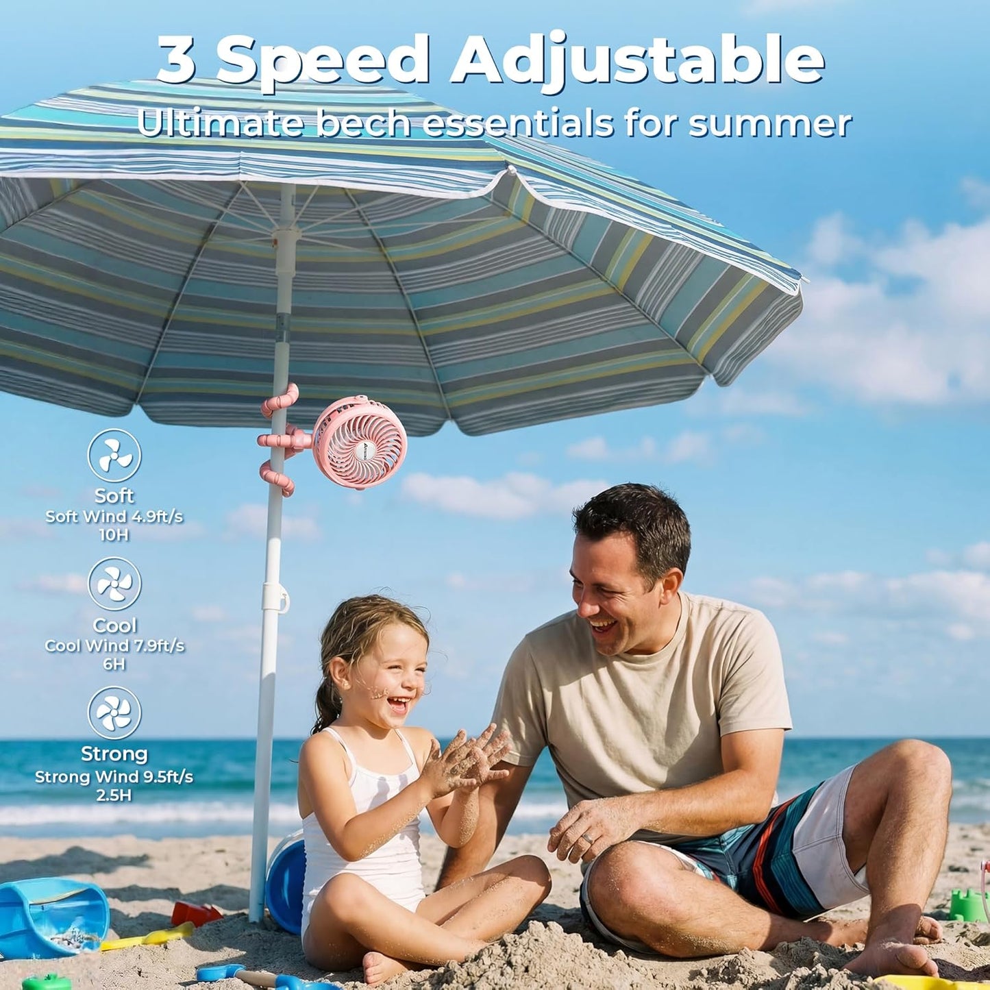 Battery Operated Stroller Fan Flexible Tripod Clip on Fan with 3 Speeds and Rotatable Handheld Personal Fan for Car Seat Crib Bike Treadmill (Pink)