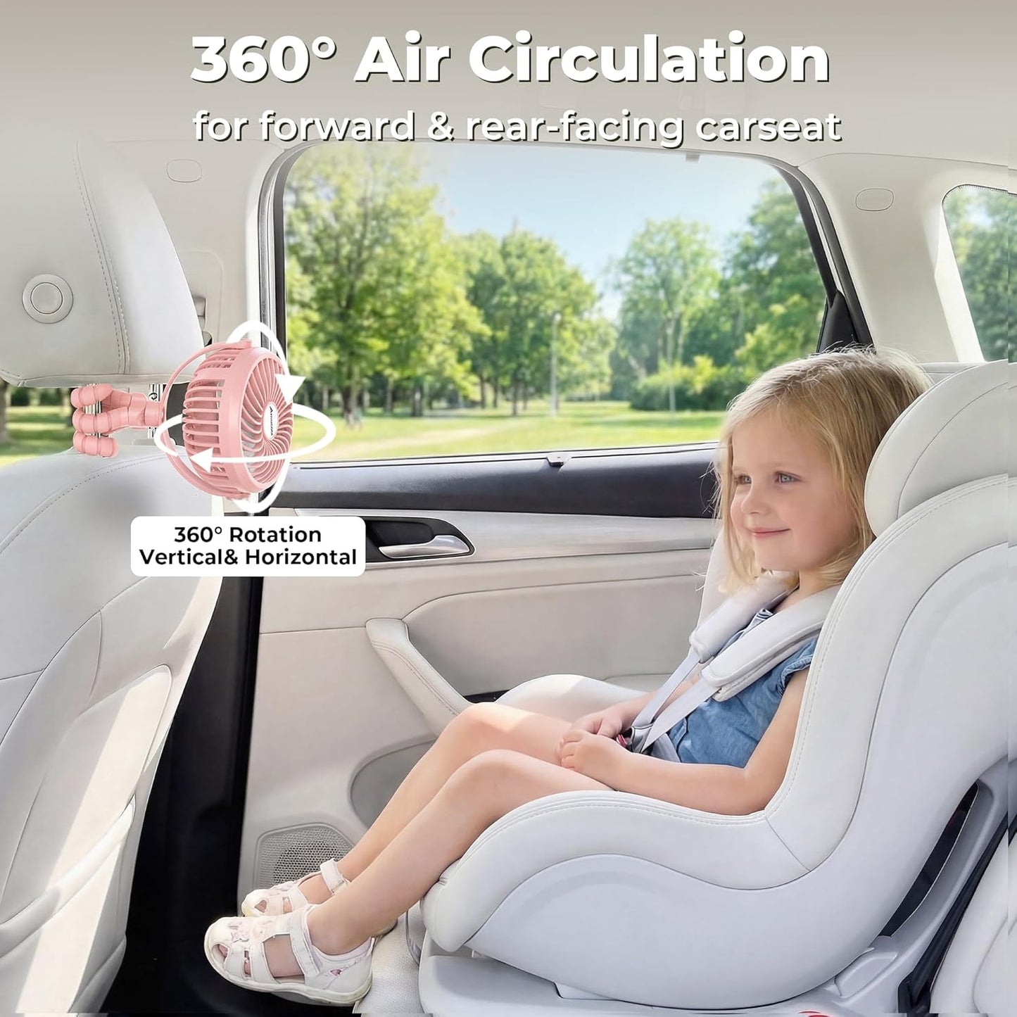 Battery Operated Stroller Fan Flexible Tripod Clip on Fan with 3 Speeds and Rotatable Handheld Personal Fan for Car Seat Crib Bike Treadmill (Pink)