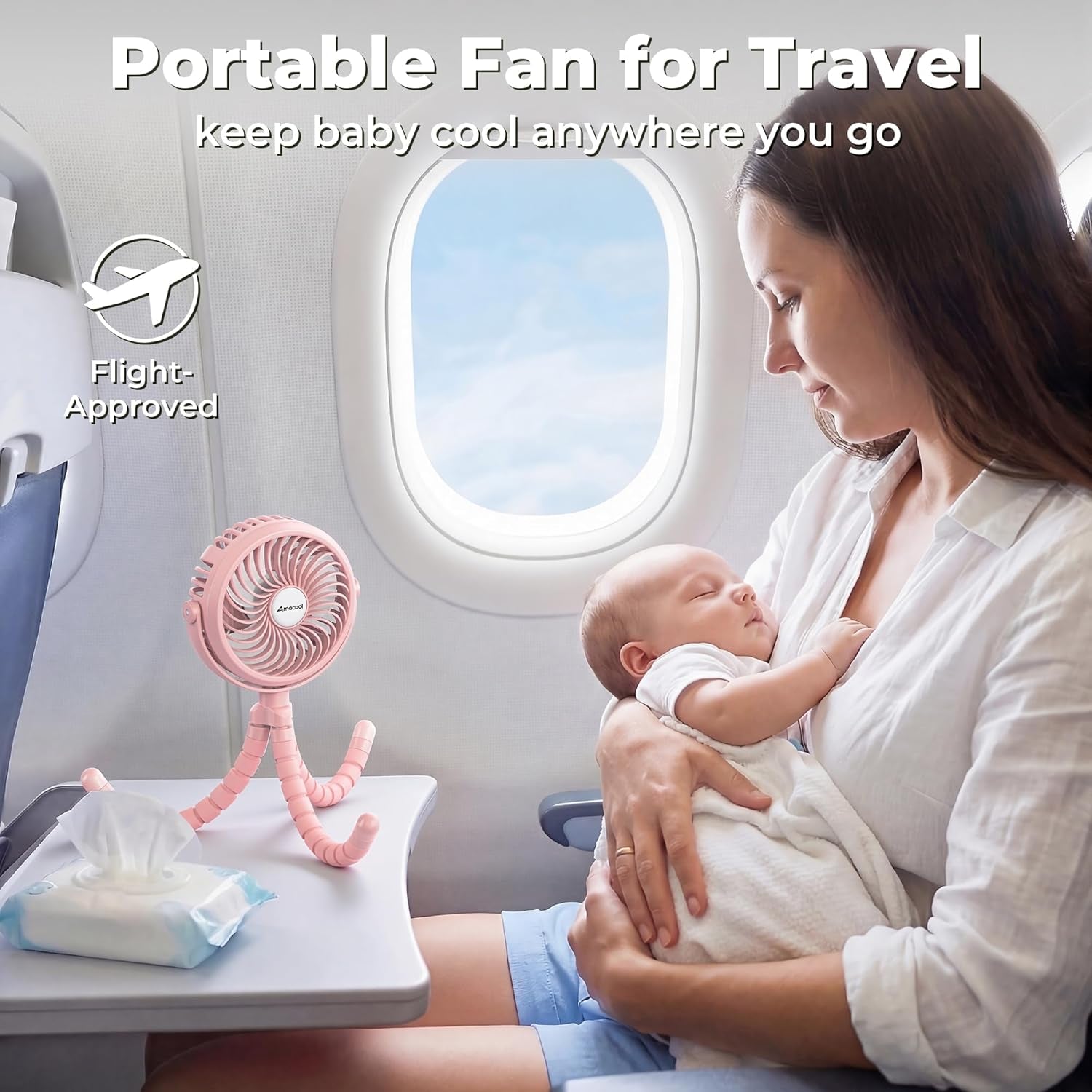 Battery Operated Stroller Fan Flexible Tripod Clip on Fan with 3 Speeds and Rotatable Handheld Personal Fan for Car Seat Crib Bike Treadmill (Pink)
