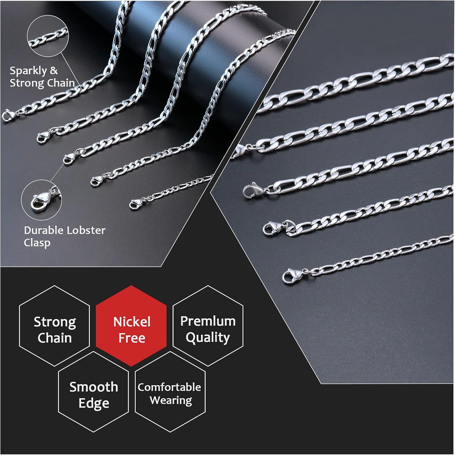 Figaro Chain Necklace Stainless Steel Real Gold Plated Chains for Men Women Jewelry
